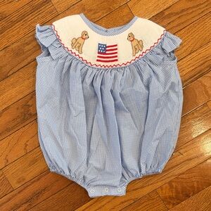 Stitchy Fish Blue Smocked Gingham Baby Romper
